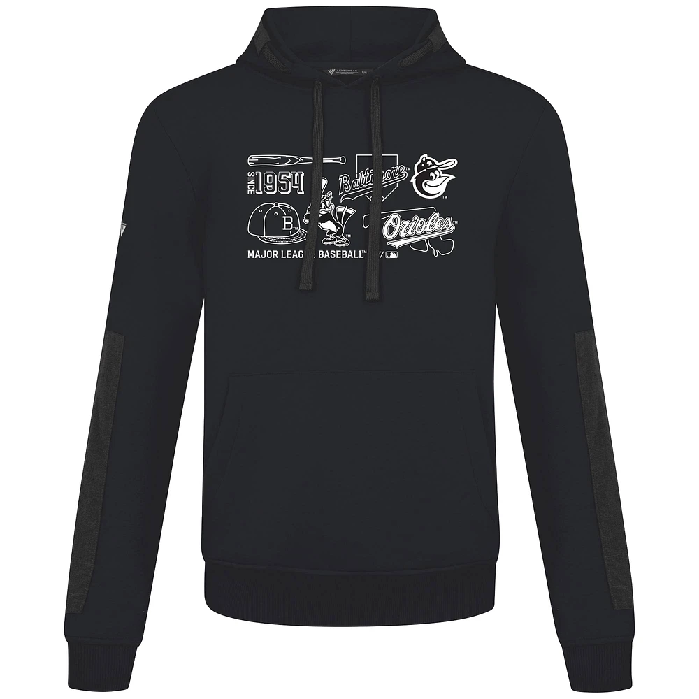 Men's Levelwear  Black Baltimore Orioles Cooperstown Collection Bombay Campaign Pullover Hoodie