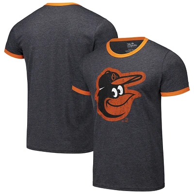 T-shirt à trois mélanges Majestic Threads pour hommes, noir, Baltimore Orioles, Ringer