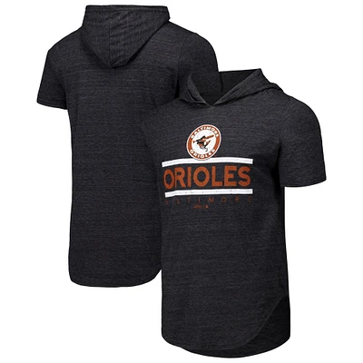 Men's Majestic Threads Black Baltimore Orioles Tri-Blend Hoodie T-Shirt