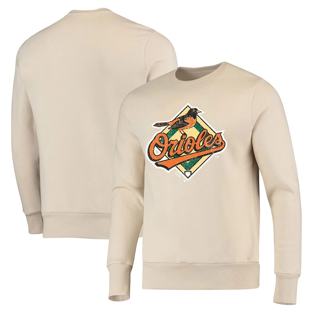 Men's Majestic Threads Oatmeal Baltimore Orioles Fleece Pullover Sweatshirt