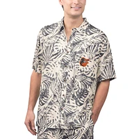 Chemise boutonnée de fête à imprimé Monstera des Orioles Baltimore noires Margaritaville pour hommes