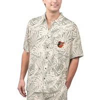 Chemise boutonnée de fête à imprimé Monstera des Orioles Baltimore noires Margaritaville pour hommes