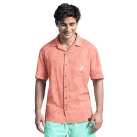Men's Margaritaville Coral Baltimore Orioles Linen Party Button-Up Shirt