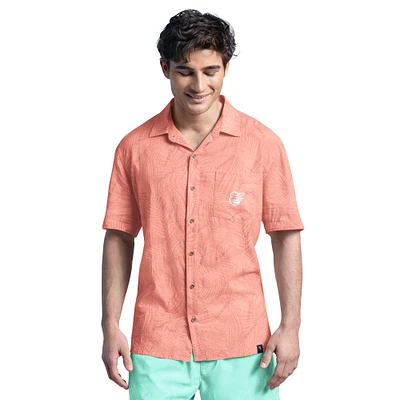 Men's Margaritaville Coral Baltimore Orioles Linen Party Button-Up Shirt