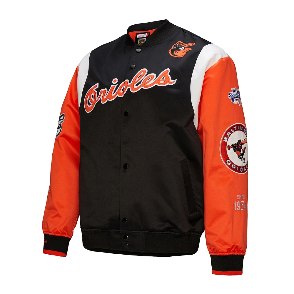 Men's Mitchell & Ness Black/Orange Baltimore Orioles Cooperstown Collection Team Origins Satin Full-Snap Jacket