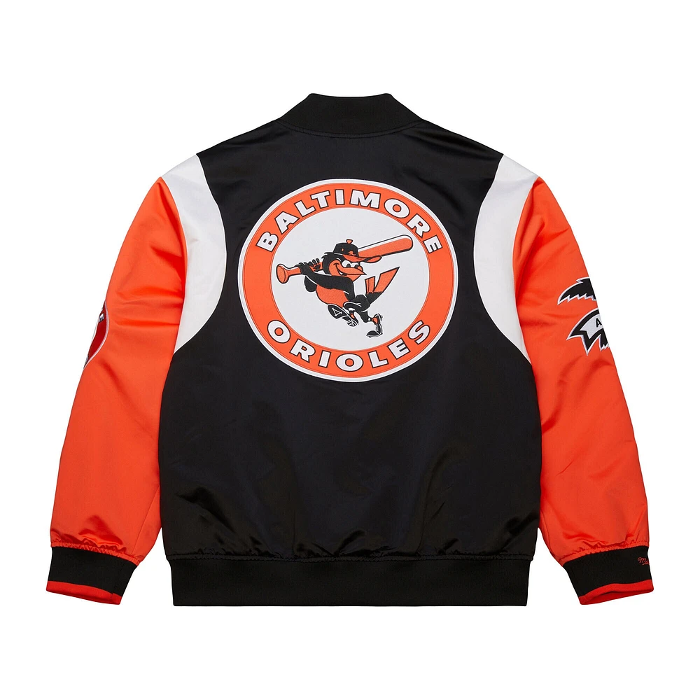 Men's Mitchell & Ness Black/Orange Baltimore Orioles Cooperstown Collection Team Origins Satin Full-Snap Jacket