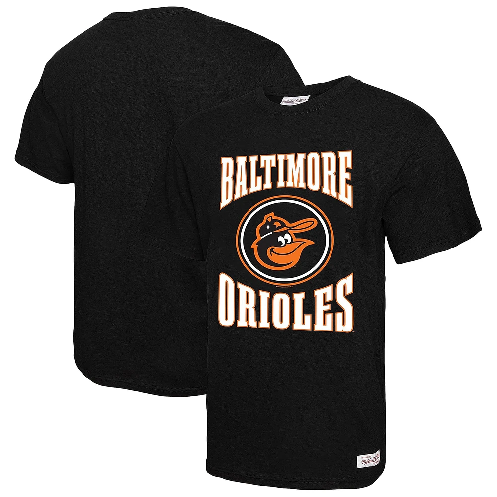 Men's Mitchell & Ness Black Baltimore Orioles Arched Logo Slub T-Shirt