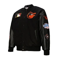 Men's Mitchell & Ness Black Baltimore Orioles Blackout Collection Full-Snap Varsity Jacket