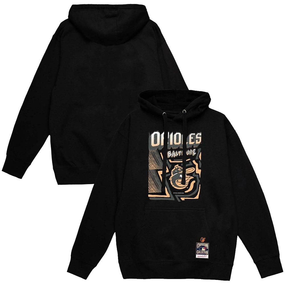 Men's Mitchell & Ness Black Baltimore Orioles Sidewalk Sketch Pullover Hoodie