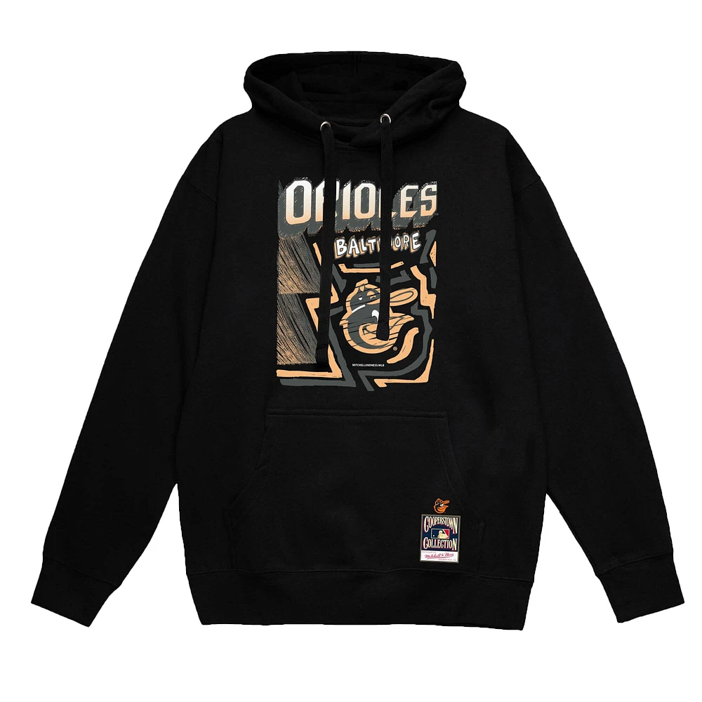 Men's Mitchell & Ness Black Baltimore Orioles Sidewalk Sketch Pullover Hoodie