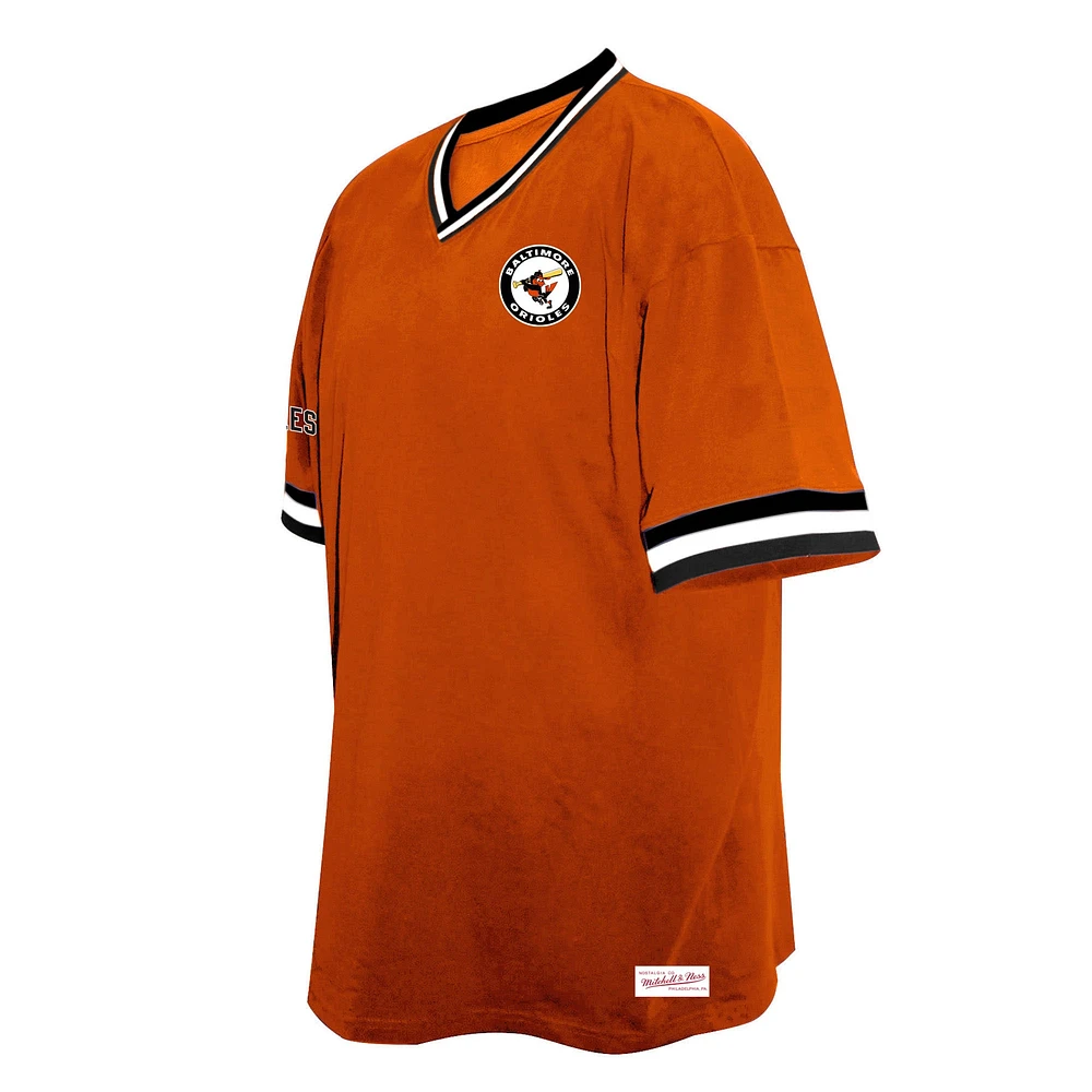 T-shirt col V orange Mitchell & Ness pour homme, coupe grande et taille, des Orioles de Baltimore