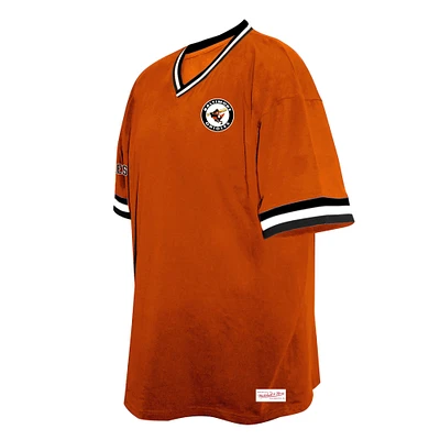 T-shirt col V orange Mitchell & Ness pour homme, coupe grande et taille, des Orioles de Baltimore