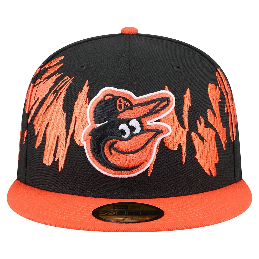 Casquette ajustée New Era 59FIFTY à motif rétro Baltimore Orioles noir/orange pour homme