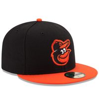 Men's New Era Black/Orange Baltimore Orioles Road Authentic Collection On-Field 59FIFTY Fitted Hat