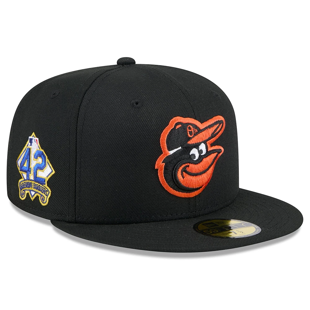 Casquette ajustée Jackie Robinson Day #42 59FIFTY noire New Era pour homme des Baltimore Orioles