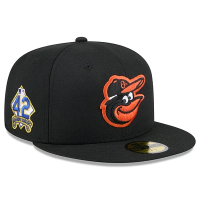 Casquette ajustée Jackie Robinson Day #42 59FIFTY noire New Era pour homme des Baltimore Orioles