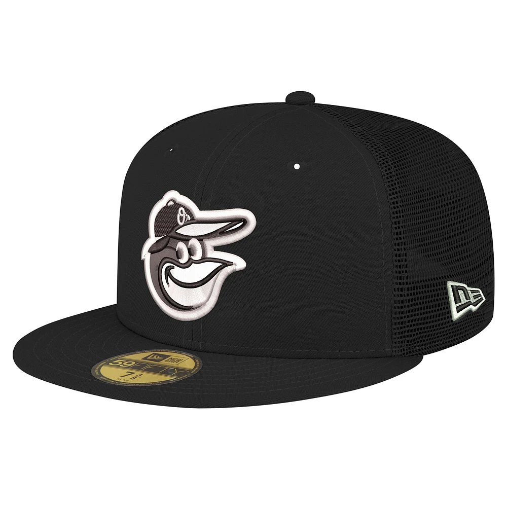 Casquette camionneur ajustée Baltimore Orioles 59FIFTY noire New Era pour homme