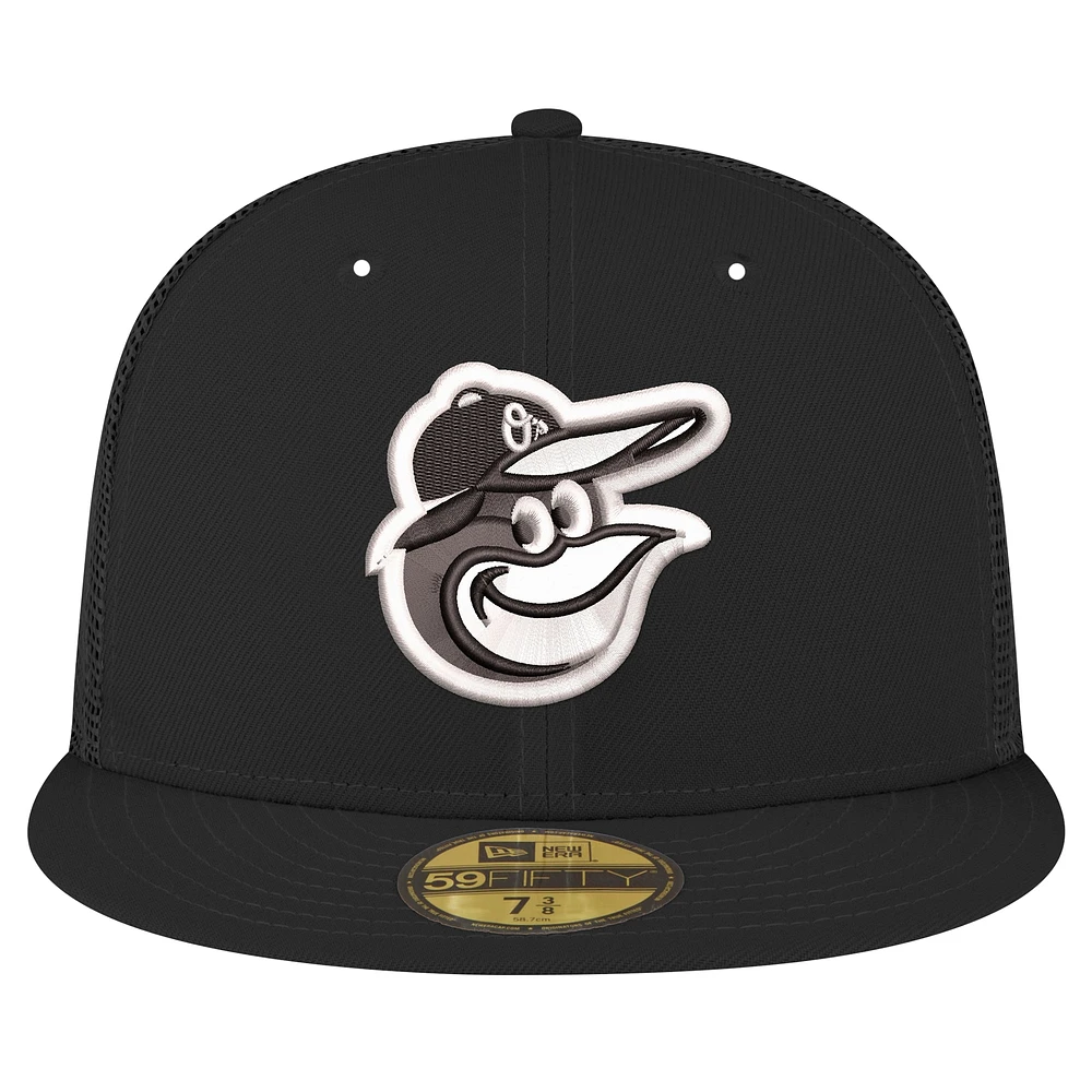 Casquette camionneur ajustée Baltimore Orioles 59FIFTY noire New Era pour homme