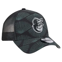 Men's New Era  Black Baltimore Orioles 9FORTY A-Frame Trucker Adjustable Hat