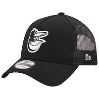 Men's New Era Black Baltimore Orioles A-Frame 9FORTY Trucker Adjustable Hat