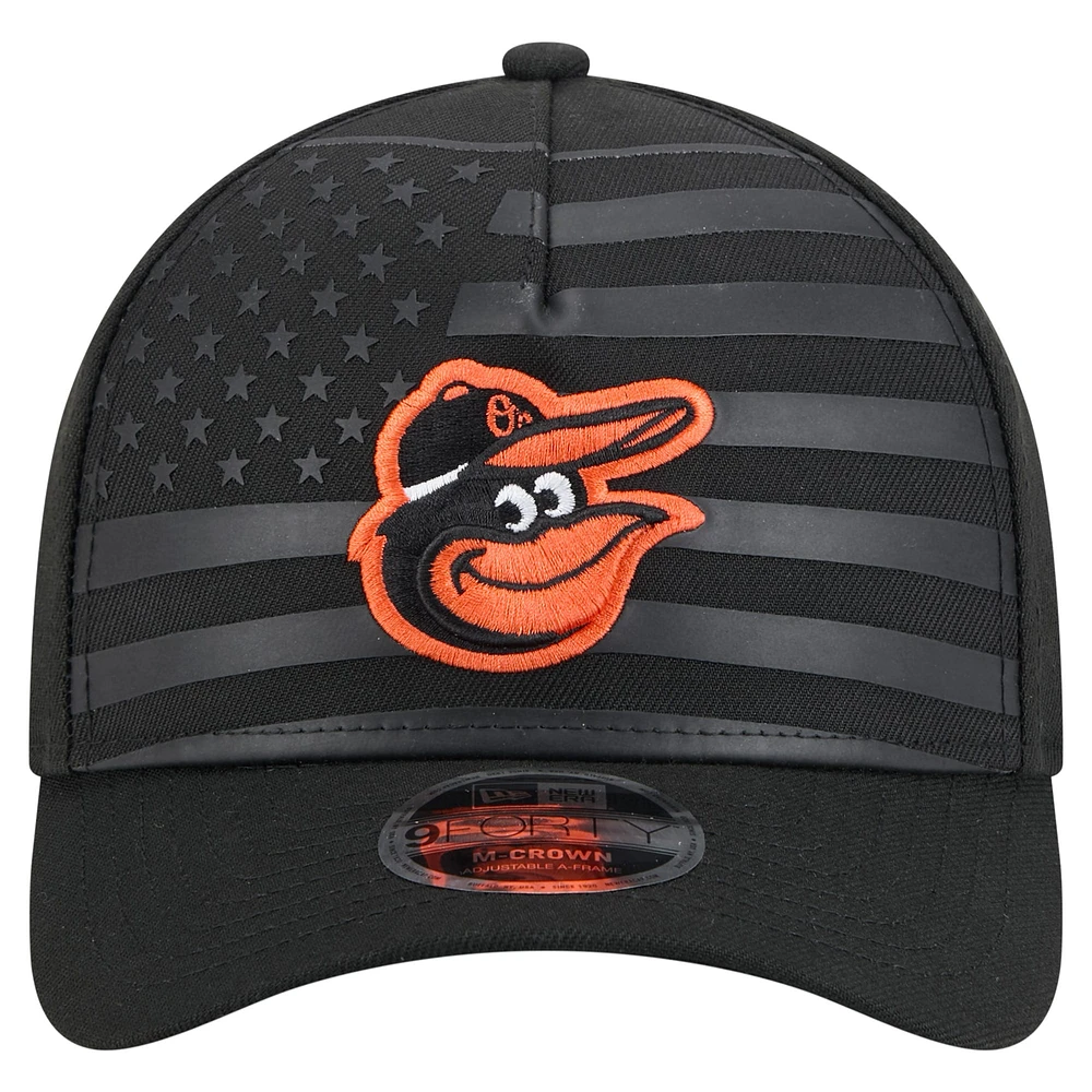 Men's New Era Black Baltimore Orioles American Flag 9FORTY M-Crown A-Frame Adjustable Hat