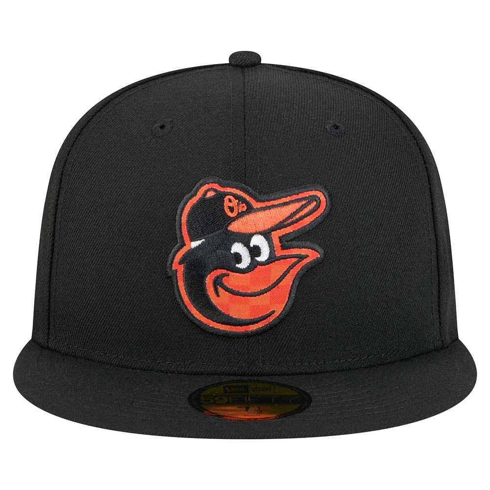 Men's New Era Black Baltimore Orioles Checkered Undervisor 59FIFTY Fitted Hat