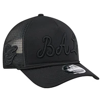 Men's New Era Black Baltimore Orioles City Initial 9FORTY A-Frame M-Crown Adjustable Trucker Hat