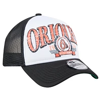 Men's New Era  Black Baltimore Orioles Distressed 9FORTY A-Frame Adjustable Trucker Hat