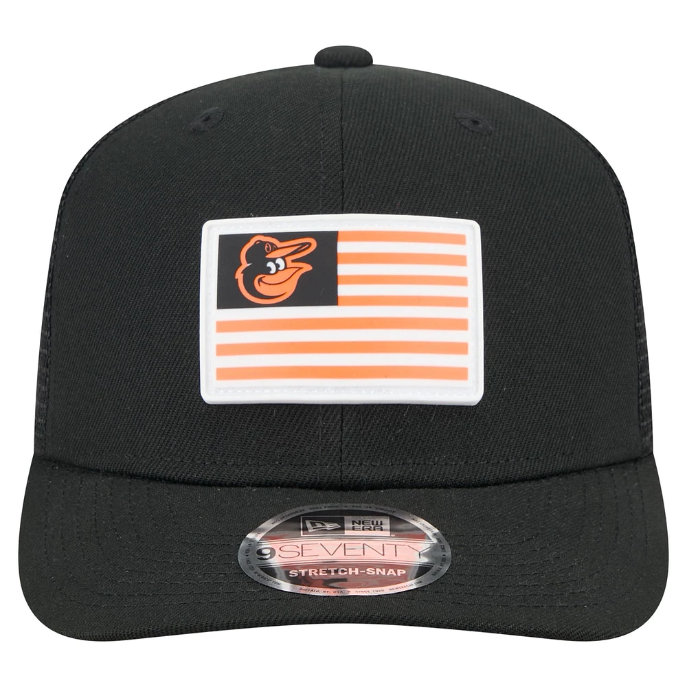 Men's New Era Black Baltimore Orioles Flag 9SEVENTY Stretch-Snap Hat