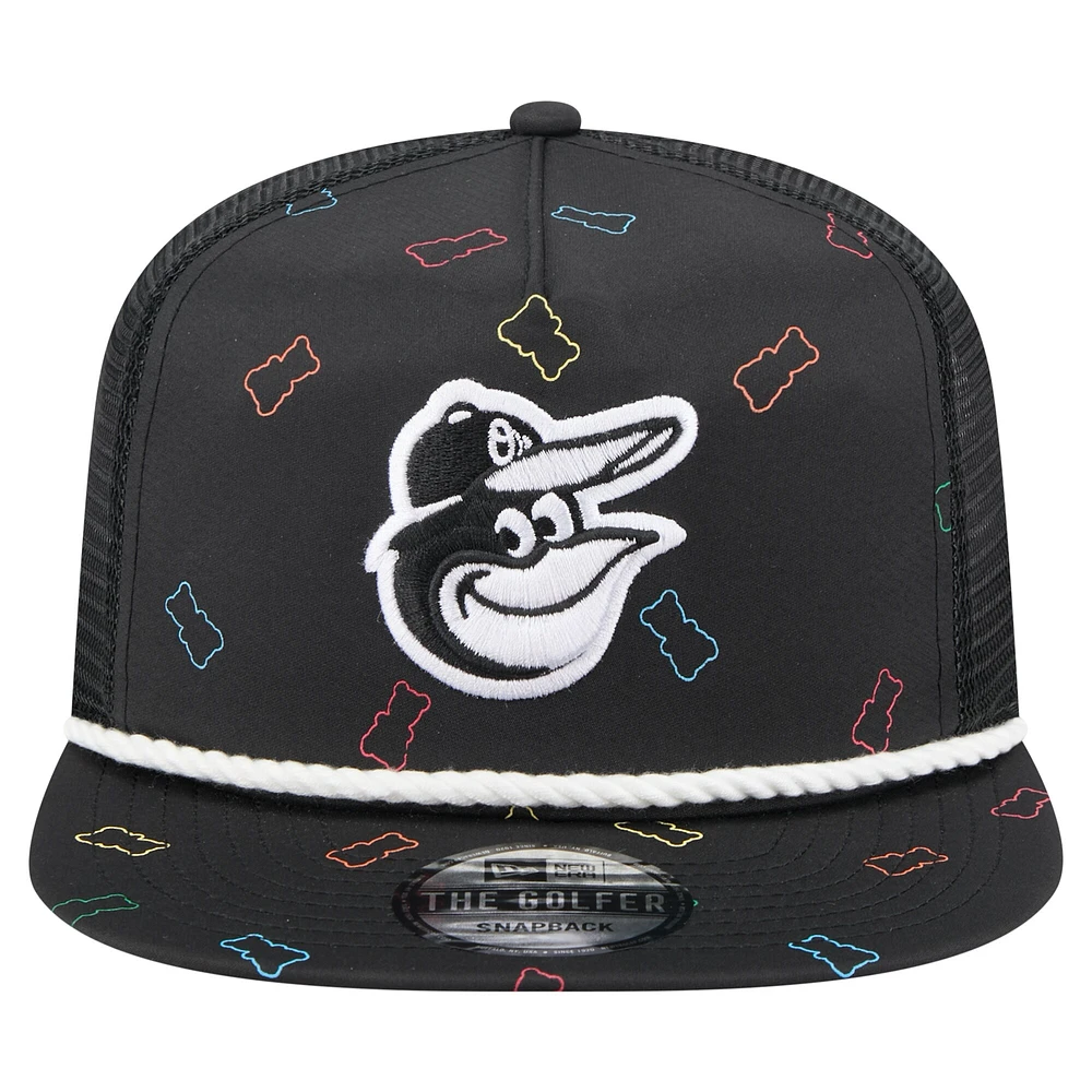 Men's New Era  Black Baltimore Orioles Gummy Golfer Trucker Adjustable Hat