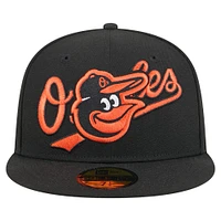 Men's New Era Black Baltimore Orioles Overlap 59FIFTY Fitted Hat