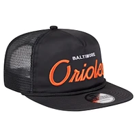 Men's New Era Black Baltimore Orioles Retro Satin Script Golfer Adjustable Hat