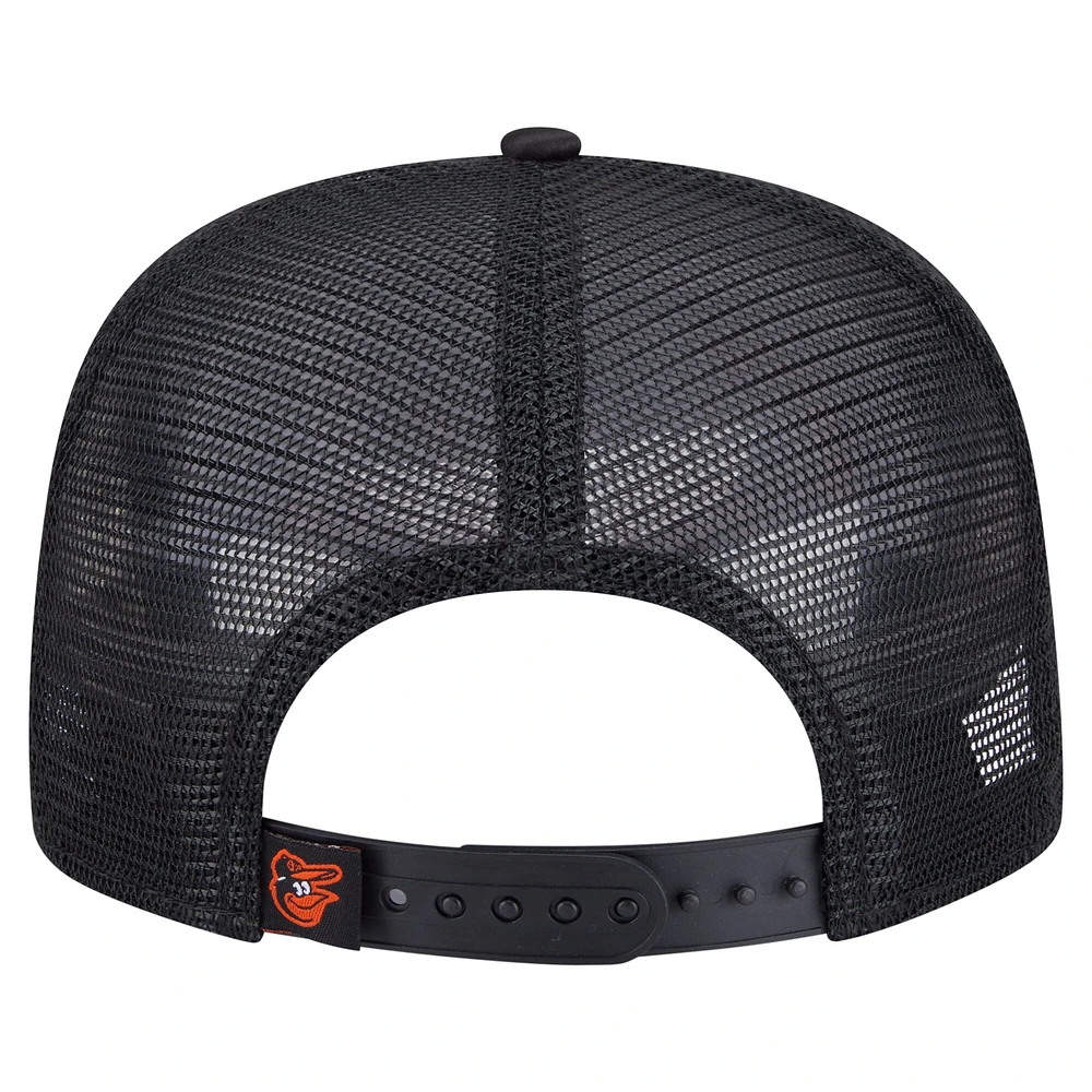 Men's New Era Black Baltimore Orioles Retro Satin Script Golfer Adjustable Hat