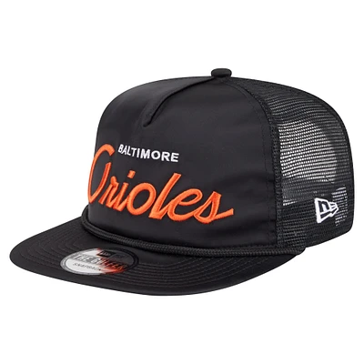 Men's New Era Black Baltimore Orioles Retro Satin Script Golfer Adjustable Hat