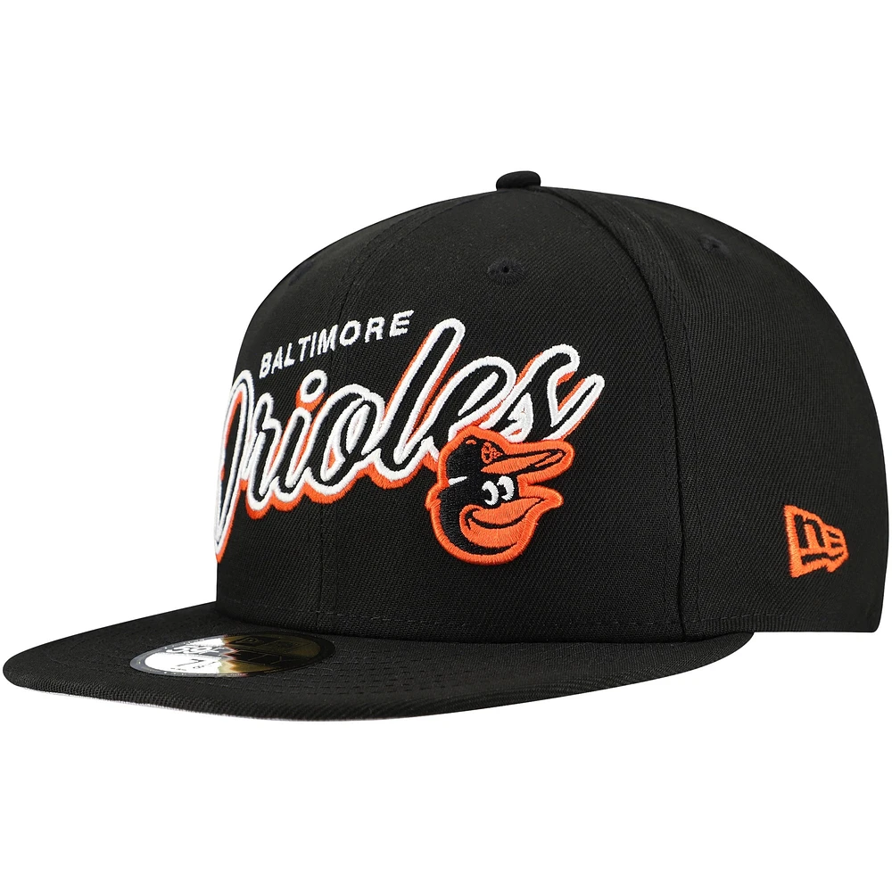 Men's New Era Black Baltimore Orioles Script Sided 59FIFTY Fitted Hat