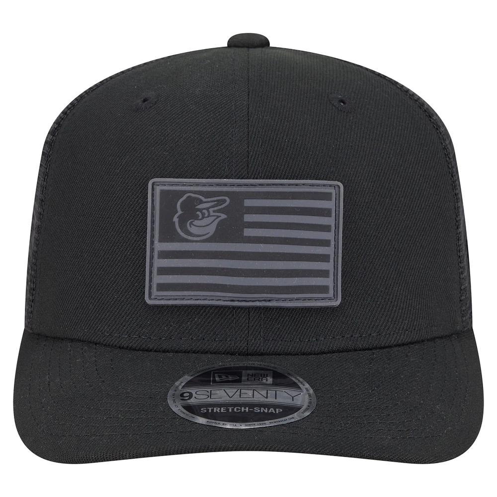 Men's New Era Black Baltimore Orioles Tonal Flag 9SEVENTY Stretch-Snap Hat