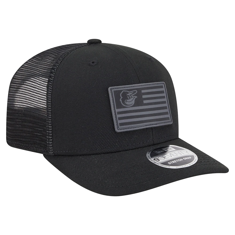 Men's New Era Black Baltimore Orioles Tonal Flag 9SEVENTY Stretch-Snap Hat
