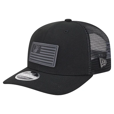 Men's New Era Black Baltimore Orioles Tonal Flag 9SEVENTY Stretch-Snap Hat
