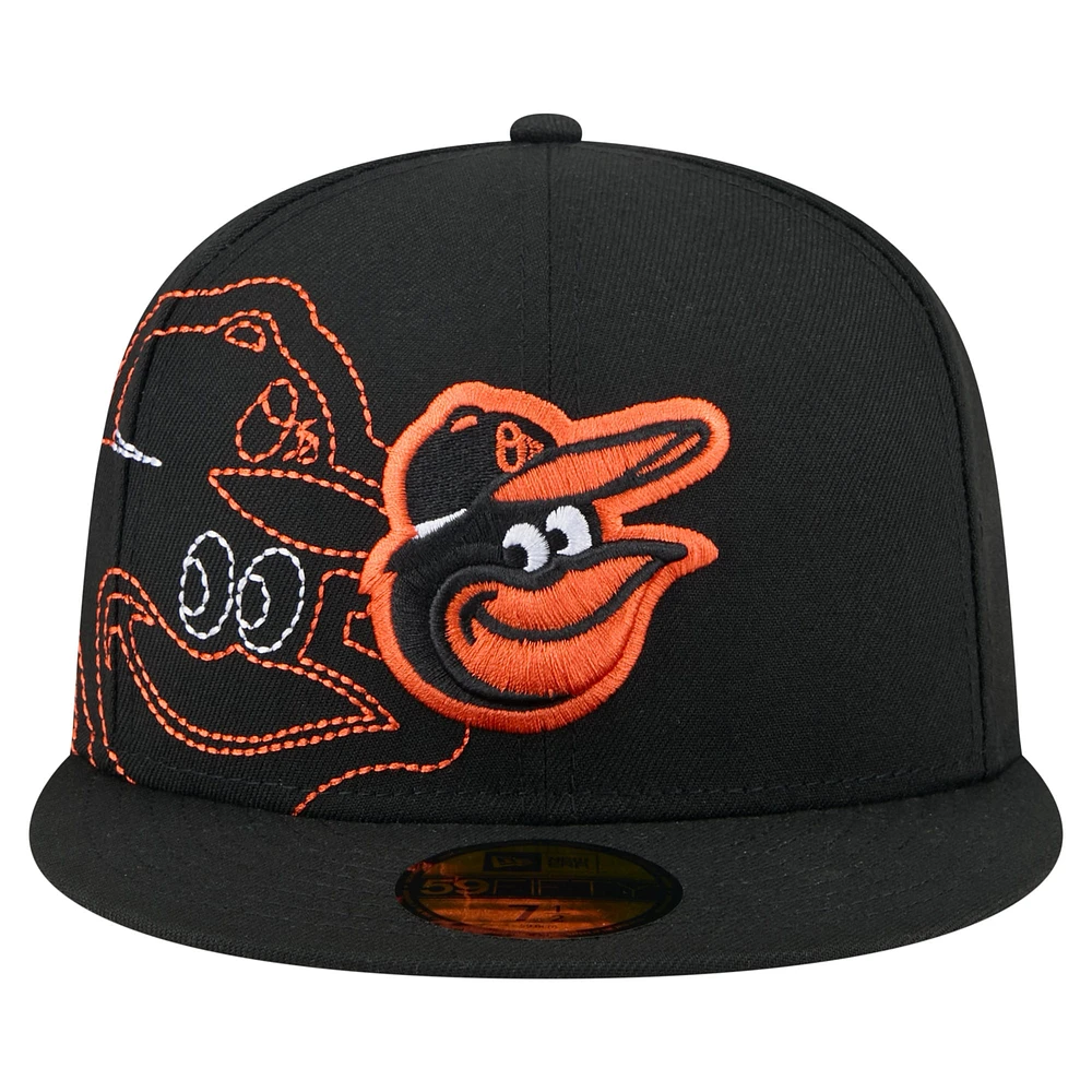 Men's New Era Black Baltimore Orioles Yarn Stitch 59FIFTY Fitted Hat