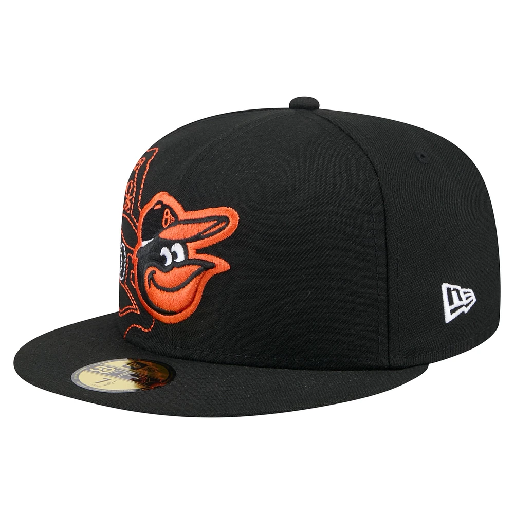Men's New Era Black Baltimore Orioles Yarn Stitch 59FIFTY Fitted Hat