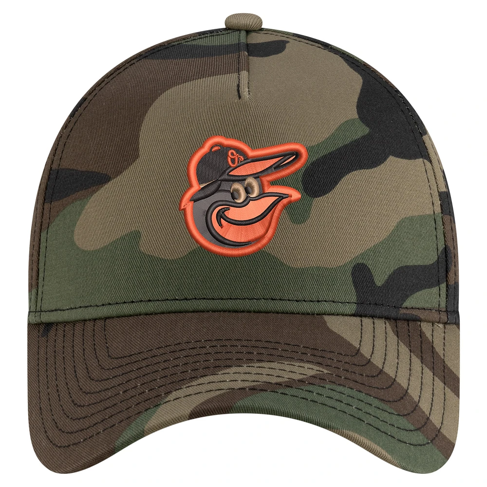 Men's New Era Camo Baltimore Orioles Woodland Team Pop 9FORTY A-Frame Adjustable Hat