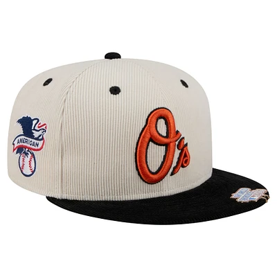 Casquette ajustée 59FIFTY en velours côtelé bicolore crème/noir des Baltimore Orioles de New Era pour homme