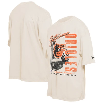 Men's New Era Cream Baltimore Orioles Cooperstown Collection Oversized Throwback Distressed T-Shirt