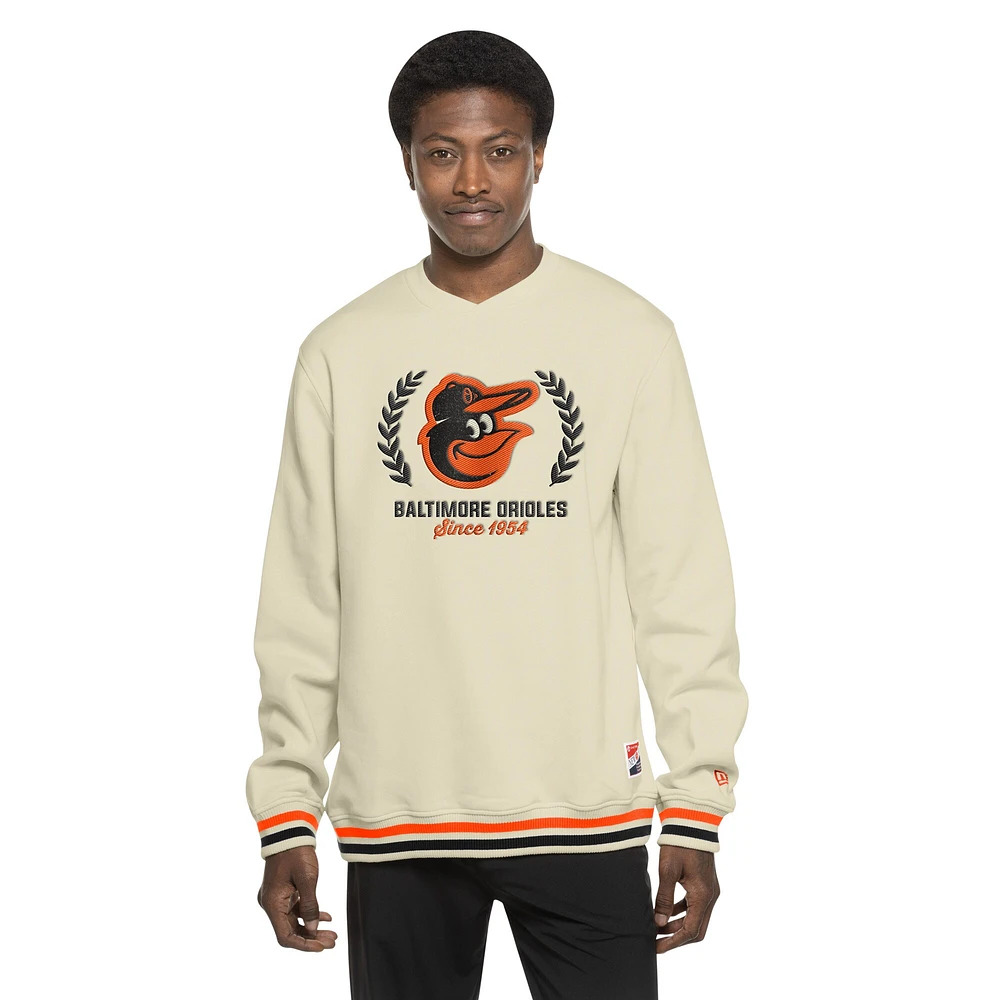 Men's New Era Cream Baltimore Orioles Throwback Pullover Sweatshirt