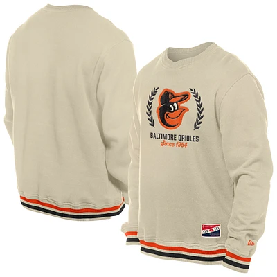 Men's New Era Cream Baltimore Orioles Throwback Pullover Sweatshirt
