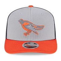 Men's New Era /Orange Baltimore Orioles 2025 Batting Practice 9SEVENTY Stretch-Snap Trucker Hat