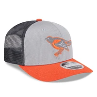 Men's New Era /Orange Baltimore Orioles 2025 Batting Practice 9SEVENTY Stretch-Snap Trucker Hat