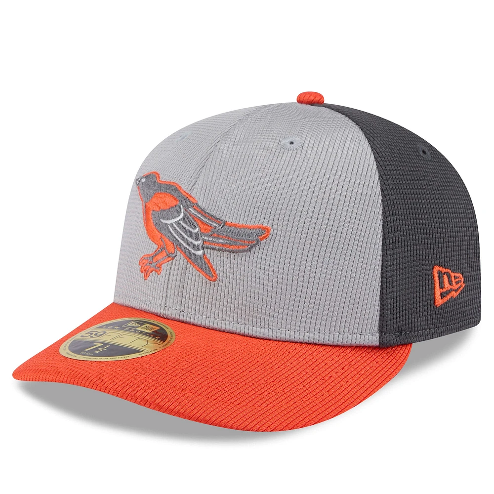 Men's New Era  Gray/Orange Baltimore Orioles 2025 Batting Practice Low Profile 59FIFTY Fitted Hat