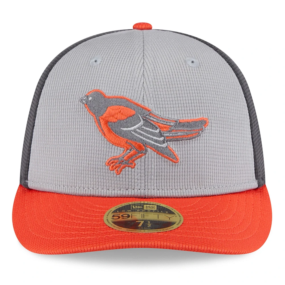 Men's New Era  Gray/Orange Baltimore Orioles 2025 Batting Practice Low Profile 59FIFTY Fitted Hat