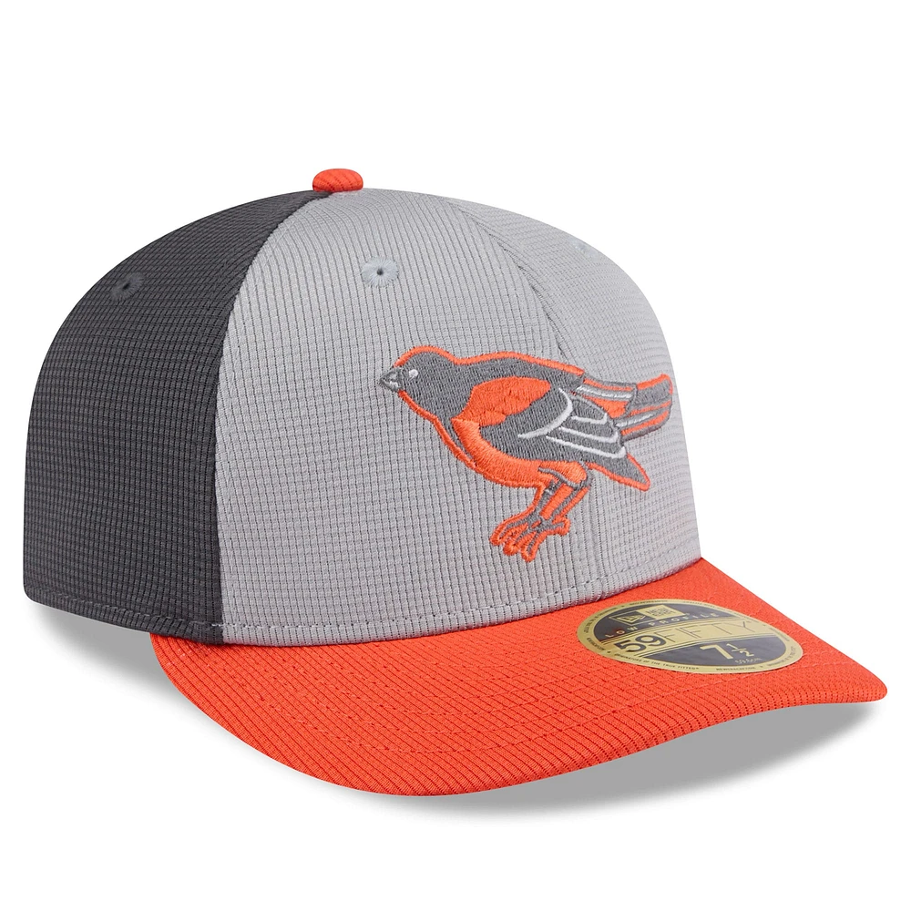 Men's New Era  Gray/Orange Baltimore Orioles 2025 Batting Practice Low Profile 59FIFTY Fitted Hat